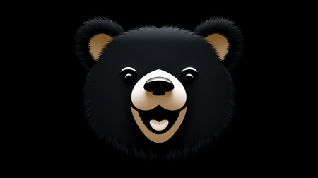 a black bear head, depicted in a playful character design style, is showcased against a black background. this high-resolution image is rendered in maya, featuring satirical illustrations, text and emoji installations. the use of daz3d enhances the visual appeal, while chinese iconography adds a unique touch to the overall composition. ai generatedの素材