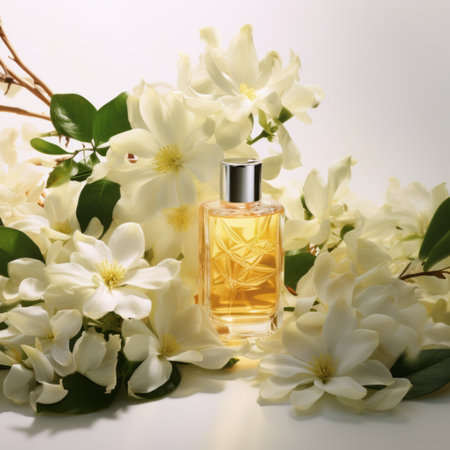 a commercial shoot for harper's bazaar cover by mario testino featuring a single jasminum flower with stem. shot in a bright studio environment against a white background, the image showcases super details and hyper-realistic rendering. with cinematic lighting and high details, the final image will be rendered in uhd resolution on a platform capable of producing stunning visuals. ai generatedの素材