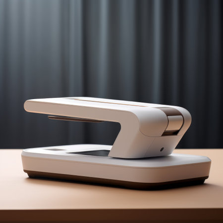 office device scanners are showcased on a desk, with a gentle glow of light illuminating the scene. rendered in cinema4d, this image captures the essence of exquisite craftsmanship and abstract minimalism. the color palette consists of dark white and beige tones, while the scanners are made of rubber. the artwork incorporates heavy use of palette knives, creating a unique and visually captivating composition. created usingの素材