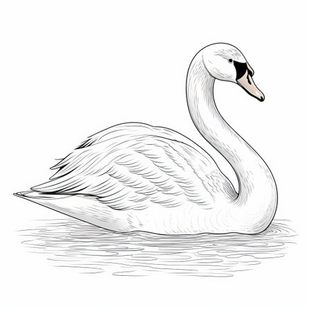 a white swan gracefully glides through the water in this watercolor sketch. the artwork showcases simplified line work and detailed shading, reminiscent of hyper-realistic animal illustrations. the style also incorporates elements of scientific illustrations and historical engravings, with free brushwork adding a touch of artistic flair. ai generatedの素材