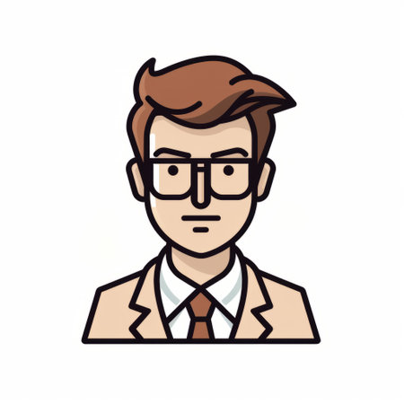 a dynamic line work icon featuring a man in glasses with a strong facial expression. the illustration showcases a light beige and brown color scheme, creating a vivid and bold look. with its editorial style and crisp, clean appearance, this busy icon captures attention and adds a touch of sophistication to any design. ai generatedの素材