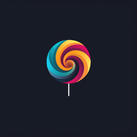 lollipop icon featuring a vibrant sugar lollipop design with a colorful swirl. the design showcases a combination of dark teal and light orange, set against a sleek black background. this minimalist and eye-catching icon is perfect for industrial and product design projects, with hints of dark blue and magenta adding a touch of uniqueness. it also appeals to fans of celebrity and pop culture references,の素材