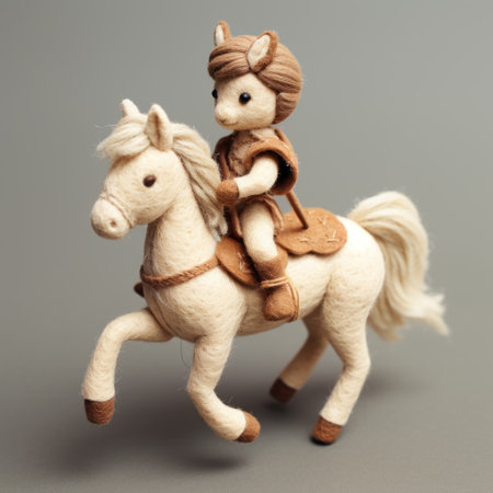 a clay horse with the face of a boy, crafted in intricate detail resembling a miniature. this white and beige creation showcases meticulous crosshatching, reminiscent of troubadour style. perfect for adventure-themed displays or adafruit enthusiasts. ai generatedの素材
