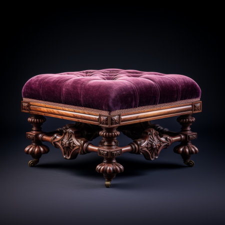 a stunning velvet victorian foot stool with a white background. this tv stand image showcases the intricate details and hyper-realistic features of the foot stool. in 8k resolution, the image captures every sharp and hyper-detailed aspect of this luxurious piece. ai generatedの素材