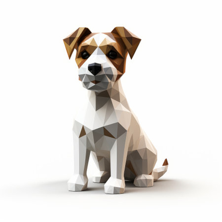 a low-resolution, royalty-free 3d icon of a jack russell terrier. this cubist-inspired design features geometric fragmentation and multilayered surfaces. the light white and light brown colors add depth to the precisionist style, while the intricate geometric structures create a visually captivating image. created using daz3d software. ai generatedの素材