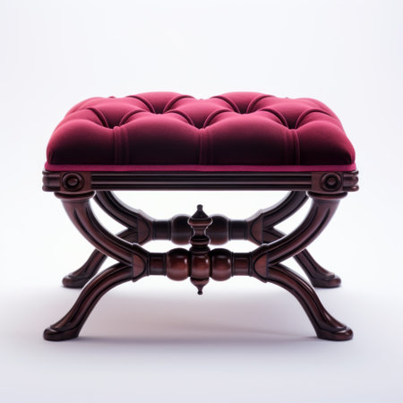 a traditional tufted ottoman and footstool featuring rosewood legs and a tufted leather seat. this elegant piece is designed in the style of light red and dark magenta, inspired by classical architecture. the vignetting effect adds a touch of sophistication, while the white background enhances the monochromatic depth. perfect for tabletop photography, this ottoman exudes timeless charm. ai generatedの素材