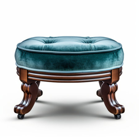 the kate bradley antique teal velvet tufted stool is a stunning piece of furniture that exudes timeless nostalgia. with its classical symmetry and detailed rendering, this stool is reminiscent of the works of george biddle and henritte ronner-knip. the polished craftsmanship and soft focal points make it a perfect addition to any space. ai generatedの素材