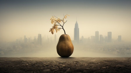 a hauntingly beautiful image of a pear tree standing amidst a polluted cityscape, with smoke-belching factories in the background. the tree's withering leaves add an eerie touch to the scene. this photo, inspired by the styles of michael kenna, jan saudek, and sebastiao salgado's exodus series, captures a timeless wonder in stunning black-and-white. shot in 8k resolution with a fixed focal length of 75mm, apertureの素材