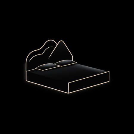 a minimalist one-line icon of a bed, featuring a simple silhouette in the style of japanese minimalism. the icon is drawn with a single continuous line, creating a clean and spaced-out design. it is presented in 32k uhd resolution, with a light white outline on a black background, embodying the essence of conceptual minimalism. ai generatedの素材