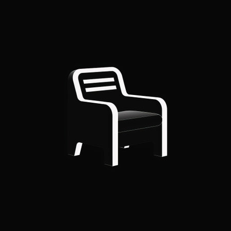 an armchair icon in a minimalist style, featuring a one-line outline and silhouette. this conceptual minimalism piece is created in 32k uhd resolution, with a light white design on a black background. inspired by japanese minimalism, the icon is simple and spaced out. ai generatedの素材
