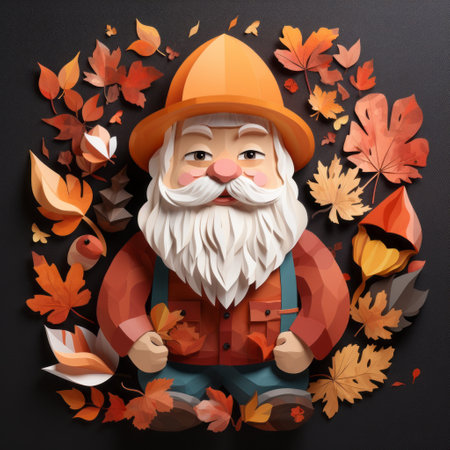 a paper cut art style illustration of a paper cut man icon, featuring nature-inspired compositions, realistic and hyper-detailed renderings. the artwork showcases a post-cubist pioneer with leaf patterns, using a color palette of dark orange and dark gray. the design incorporates a playful character design with a 3d effect. ai generatedの素材