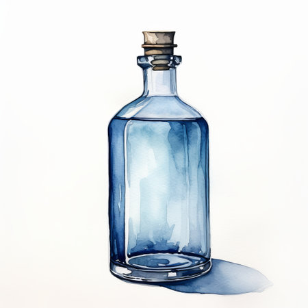 a watercolor painting of a blue alcohol spigot from graphicriver. this minimalistic illustration depicts the spigot in the style of glass, with a realistic depiction of light. the meticulous still life captures the essence of a storybook illustration. ai generatedの素材