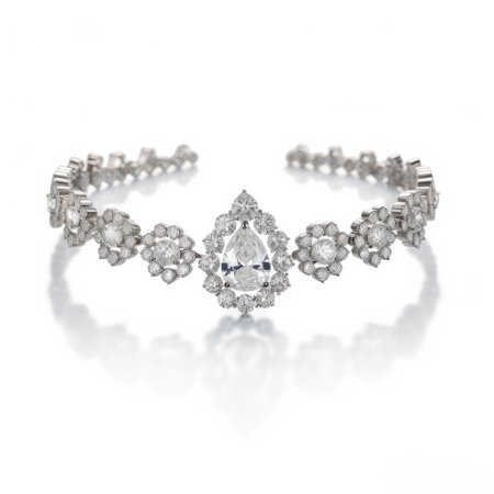 a stunning bracelet adorned with exquisite diamonds and rubies, designed in the shape of glistening water drops. this elegant piece showcases a captivating blend of light black and white tones, creating a luxurious and opulent aesthetic. the intricate floral prints add a touch of sophistication, making it a perfect accessory for those embracing the princesscore trend. this high-resolution uhd image captures every intricate detail, allowingの素材