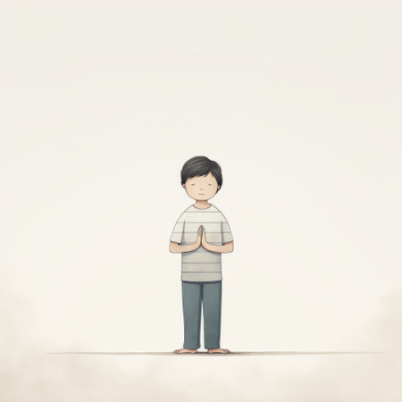 a man stands before a backdrop of clouds in this thai art-inspired illustration. the image exudes childlike simplicity with its light beige and gray tones. reminiscent of children's book illustrations, it carries a religious undertone. the chalky texture adds to the charm of this artwork by brian sum. ai generatedの素材