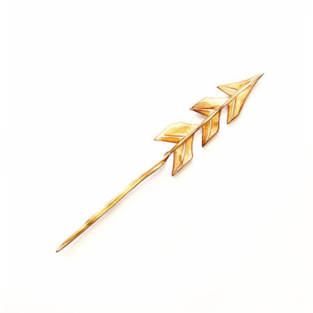 artisan golden arrow hairpin with a thorn from the arrowhead, featuring a white background and highly detailed illustrations. this unique hairpin showcases the artistic influences of ahmed morsi and lygia clark, with elements of flat brushwork, delicate paper cutouts, and intricate carving. ai generatedの素材