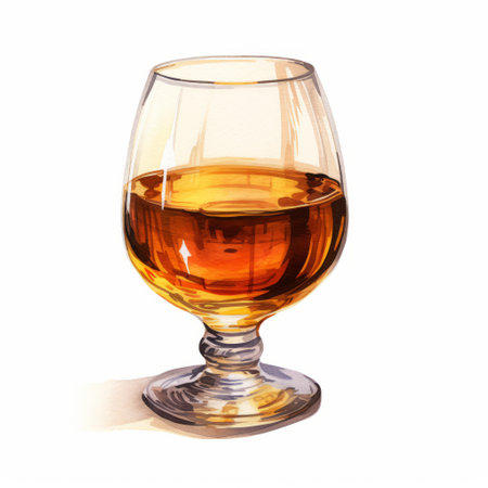 the glass is filled with a generous amount of liquid, showcasing a digital painting style. the warm amber color adds a touch of elegance to the realistic perspective, while the classical proportions enhance the overall composition. the watercolor technique used in this artwork creates a beautiful blend of colors, resulting in a hyper-detailed and lifelike rendering. this stunning piece is created by the talented artist,の素材