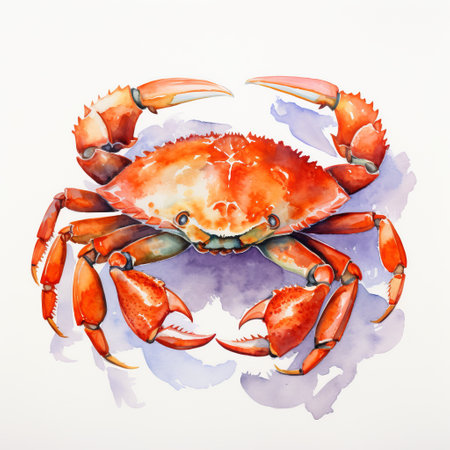 red barnacle illustration on a white background, resembling realistic figurative paintings. this characterful animal portrait is inspired by chinese watercolor techniques, featuring a gigantic scale. the vibrant colors of light indigo and orange enhance the dignified poses of the barnacles. this captivating artwork was the well-deserved winner of a contest. ai generatedの素材