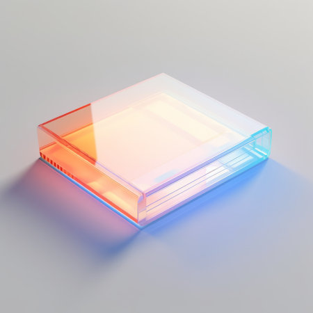 a book with a gradient translucent glass melt effect, laser effect, and caustics. inspired by dieter rams' minimalism and industrial design, it features high detail and a clean white background. created using studio lighting and c4d software with the oc renderer for clean shadows and a glow effect. this 8k resolution image showcases a unique blend of modern design elements. ai generatedの素材