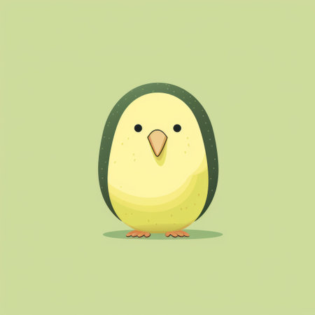 a yellow and green bird with brown eyes is depicted in this photo. the style of the image is conceptual minimalism, featuring rounded, pastel-toned, and cute cartoonish designs. the bird is showcased in a gigantic scale, with minimal retouching applied to the overall composition. ai generatedの素材