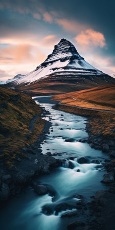 a stunning photograph of a mountain, captured by johannes voss, the winner of the unsplash contest. the image showcases a majestic mountain with other mountains in the background. it is a visual art masterpiece, with a front-facing perspective that evokes nostalgic vibes. this 4k vertical wallpaper is perfect for phone screens, and it beautifully portrays the sparsely populated landscape of iceland. ai generatedの素材