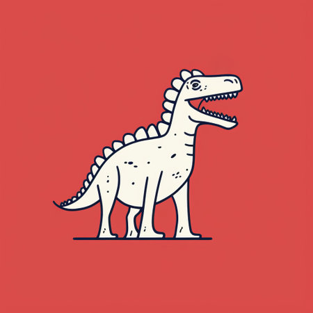 a dinosaur with big teeth stands on a red background in this minimalist line art image. the light white and navy colors create a striking contrast. this editorial illustration showcases personal iconography and can be used for animated gifs or charming character illustrations. the image is captured in high resolution with 20 megapixels. ai generatedの素材
