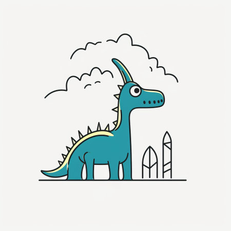 a cute blue dinosaur is depicted in the clouds in this minimalist line drawing. inspired by the personal iconography of jason pearson and jarosaw janikowski, the drawing features bold outlines and flat colors. the skeletal and playful character design adds a unique touch to this adorable artwork. ai generatedの素材