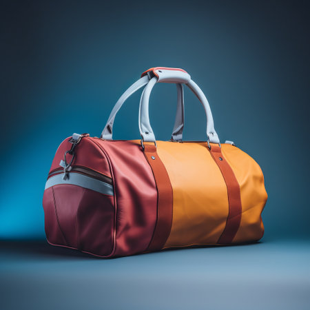 a vibrant and eye-catching image of a duffel bag, featuring bold colors and intricate details. captured with a high-quality dslr camera in natural lighting, the image showcases the bag's texture and design. shot against a clean background, the minimalist and modern aesthetic draws the viewer's attention to the product. the image is 1600x250 pixels in size, ensuring clarity and sharpness. ai generatedの素材