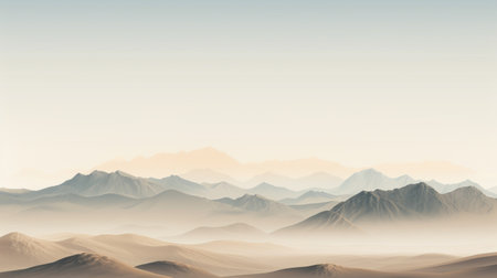 a large mesa dominates the desert landscape, shrouded in a low-lying fog. the image captures the range from a low angle, showcasing its flat texture. the realistic landscape is depicted with soft, tonal colors such as cyan and beige. with an 8k resolution, this himalayan art-inspired photograph exhibits soft gradients and nature-based patterns reminiscent of windows vista. ai generatedの素材