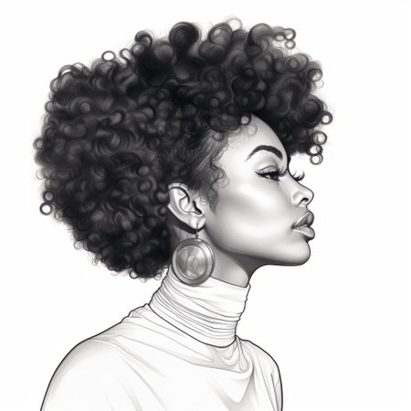 a stunning black woman with a shaved head is depicted in this highly detailed pencil drawing. the artwork showcases the artist's talent in booru, digital painting, and drawing, with a focus on creating charming character illustrations. the black and white grayscale adds a timeless quality to the image, while the 8k resolution ensures every intricate detail is captured. the influence of afro-caribbean culture is evidentの素材