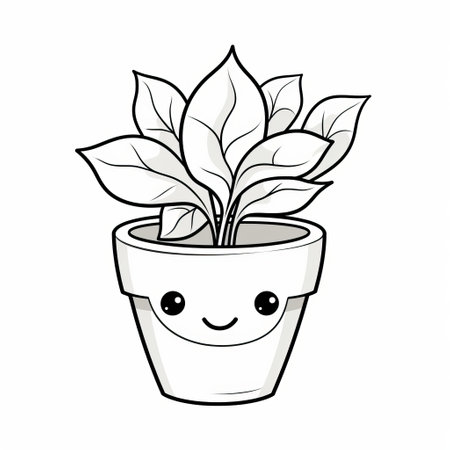 a coloring page featuring a potted haworthia fasciata plant, designed in a simple and easy-to-color 2d cartoon style. the black and white image has thick black lines, no shading, and minimal detail, making it perfect for children. the coloring page has a white background and is in a 9:11 aspect ratio. ai generatedの素材