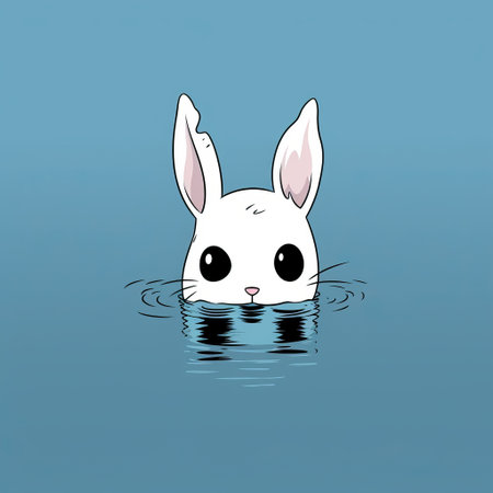 a white bunny gracefully swims on the surface of vibrant blue water, creating a captivating scene. this minimalist background showcases the charm of comic art and the shiny eyes of anime characters. the image is reminiscent of the energy-filled illustrations by adafruit and the artistic style of patrick mchale. ai generatedの素材