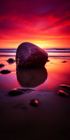 sunset captured by richard bealey on 500px, showcasing a dark bronze and magenta color palette. this iconic rock and roll imagery portrays a fluid and organic atmosphere. the light bronze and red hues, reminiscent of john wilhelm's style, create a glassy translucence. discover this captivating photo on flickr. ai generatedの素材
