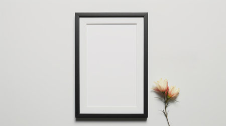 wooden frame mock-up featuring a green rose, inspired by the minimalist black and white style of temmie chang. the design incorporates elements of wifredo lam's visual puns, urban signage, and the serenity and calm of tom mcguinness. ai generatedの素材