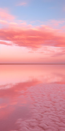 a pink cloudy sky reflecting in the river, showcasing the simplicity and monochromatic color palette of tongan art. this photo captures the essence of nature with a realistic yet romantic touch. the lively coastal landscapes and saturated pigment pools create a stunning visual rendered in maya. ai generatedの素材