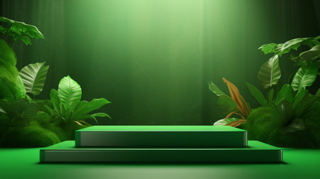 a green stage adorned with an abundance of plants creates a captivating backdrop in this minimalistic abstraction. this contest-winning photograph showcases realistic still lifes with dramatic lighting, resulting in award-winning imagery. with clear edge definition and a resolution of 3840x2160, the vibrant and lively composition is sure to captivate viewers. ai generatedの素材