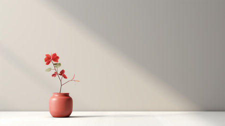 a begonia plant stands alone in the center of an empty room. this captivating photo captures the essence of abstract minimalism, with its clean lines and simple composition. the image is in high resolution (32k uhd) and showcases the beauty of playful minimalism. it is perfect for those who appreciate minimalist portraits, ceramics, and post-minimalism. the dimensions of the photo are 3840x2160 pixels. ai generatedの素材