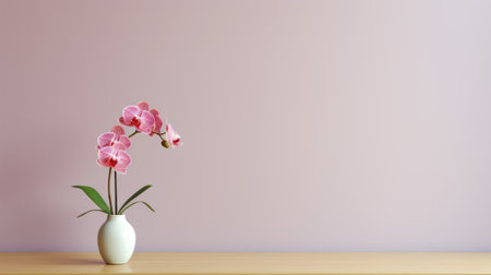an orchid stands gracefully in the center of an empty room, creating a captivating image of abstract minimalism. this stock photo captures the essence of playful minimalism with its clean lines and minimalist aesthetics. the high-resolution 32k uhd quality allows for a detailed view of the delicate orchid. perfect for those who appreciate minimalist portraits, ceramics, and post-minimalism. the image size is 3840x2160 pixels. aiの素材