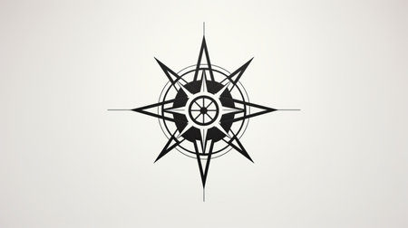 a black star with an orb is depicted on a white background, showcasing ancient world motifs and geometric aesthetics. the detailed marine views and faded palates add to its unique charm. the rim light and double lines enhance the handcrafted designs, creating a visually captivating composition. ai generatedの素材