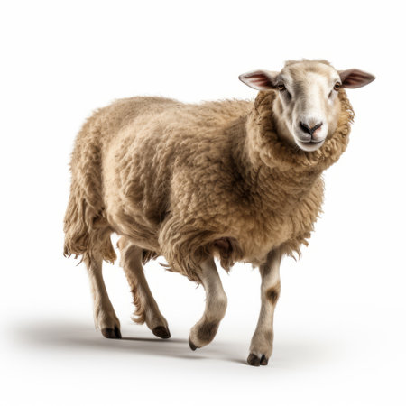 a small sheep is seen walking on a white background in this photograph. the image is captured in the style of a graflex speed graphic camera, using zbrush software for editing. the bold chromaticity and iso 200 setting enhance the visual impact. the photo is non-representational and dates back to the years 500-1000 ce. ai generatedの素材