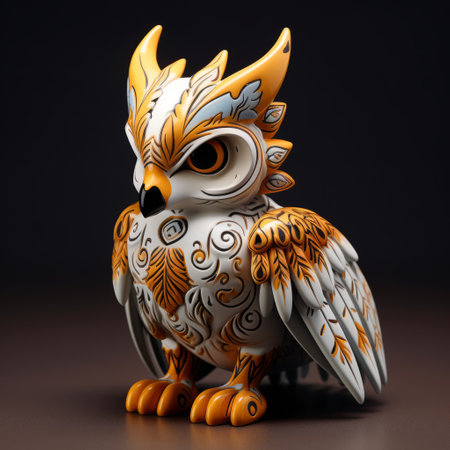 the eagle brand porcelain figurine features a cute and stylish wolf-like character design. with its orange and black color scheme, this dynamic figurine showcases strong movement and expressive poses. it can be used as a keychain or a decorative piece. the design incorporates street dance elements like headphones and hats, adding to its unique appeal. ai generatedの素材