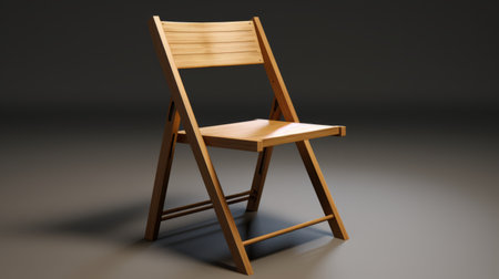 folding chair 3d model with a natural material style, showcased on a grey background. the image features a realistic hyper-detailed rendering of the chair, captured using the zeiss planar t 80mm f/2.8 lens by dave gibbons. the use of traditional japanese artistic techniques adds a unique touch to the 32k uhd image, highlighting the beauty of the wooden chair. ai generatedの素材