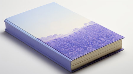 a 3d illustration of a book cover showcasing the essence of "omiya" is depicted in the artistic style of andr leblanc. the design features a calming color palette with shades of violet and indigo, inspired by the kodak vision3 100t film. the illustration is clean, streamlined, and presented in a panoramic scale, reminiscent of the works of ivan shishkin. ai generatedの素材