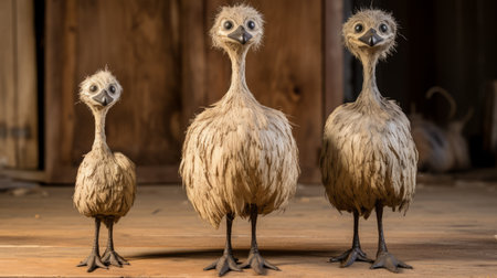 the chicken look bird is a unique and realistic resin sculpture that resembles a wooden carving. with its bulbous shape, angled tail, turning head, and tiny beak, this ostrich figurine adds a touch of nature to any home decor. pair it with other matching decorations for a cohesive and natural atmosphere. ai generatedの素材