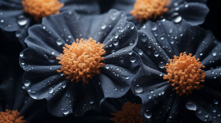 a close-up portrait photograph showcasing the intricate details of unknown chlamydia trachomatis biological virus alien flowers. the image captures the brittle yet beautiful and elegant nature of these flowers, with vivid contrast and depth of field. shot on a 100mm lens at f/2.0, the photo exhibits rich black tones and crisp details. the natural lighting adds a realistic and impressive touch to this 8k uhdの素材