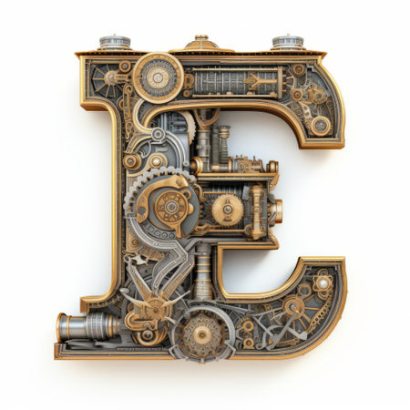 a steam locomotive letter "e" is depicted within a complex arrangement of gears, showcasing meticulous detail and a realistic style. this multilayered still life composition combines relief sculpture, kinetic installations, intricate woodwork, and robotic motifs, resulting in a visually captivating image. ai generatedの素材