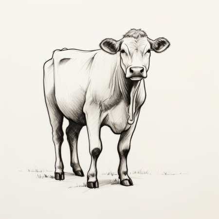 a minimalist one-line drawing of a realistic cow, featuring a single continuous black line on a clean white background. the figure outline captures the simplicity and minimalistic style of one-line drawings, showcasing clean and precise lines. ai generatedの素材