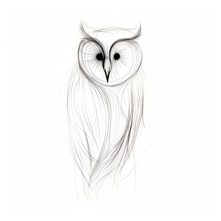 a minimalist one-line drawing of a realistic owl, featuring a single continuous black line on a clean white background. this simple and minimalistic style captures the essence of the owl's figure with clean and precise lines, creating a striking visual impact. ai generatedの素材
