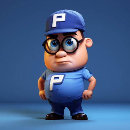 a cartoon character with glasses and hands on top is depicted in this photorealistic pastiche artwork. the character's bold design and industrial precision capture attention, while the use of letterism and provia techniques adds depth to the image. the dominant blue color scheme enhances the overall aesthetic appeal. ai generatedの素材