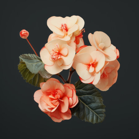 3d rendered natural petals in the style of erik jones, featuring a combination of light pink and dark orange hues. these intricate miniatures showcase the artistry of chinapunk and embroidery, while incorporating tropical symbolism. captured using the sony alpha a7 iii camera. ai generatedの素材
