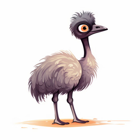 colorful emu character art perfect for creating logos, company cards, business cards, and corporate identity. this adorable artwork features dramatic shading, inspired by the styles of charles addams, frank frazetta, and digital painting. with its light gray tones and highly detailed environments, this rough-edged 2d animation is sure to make a lasting impression. ai generatedの素材